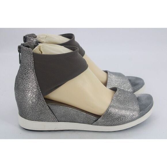 Eileen Fisher Sign Sandals Women's 10 Silver Leather Ankle Strap Back Zip - Picture 6 of 11